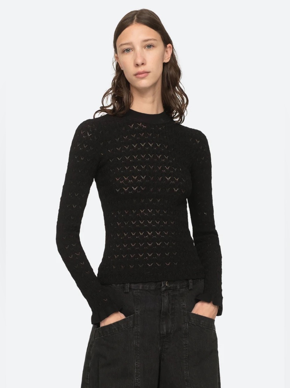 Sea New York Rue Fine Knit Gauge High Neck Sweater Long Sleeve Size S